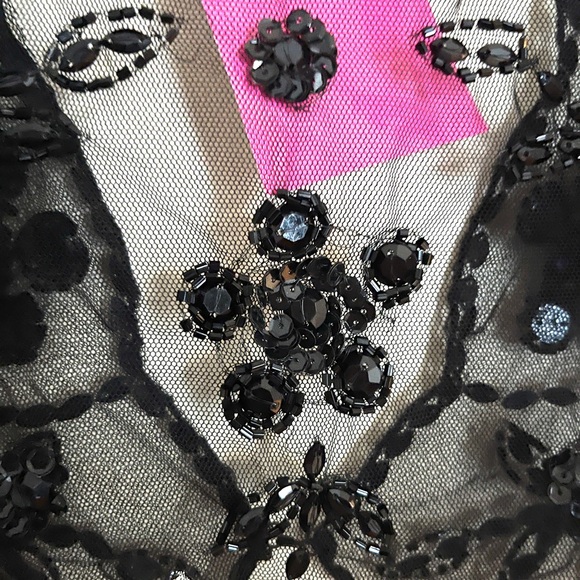 Betsey Johnson Black Sheer Floral Blouse Belaro shrug cropped sequin shawl - Picture 4 of 5